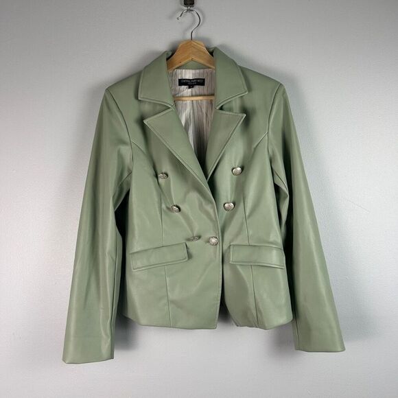 CENTRAL PARK WEST Devon Vegan Leather Blazer in Sage - Picture 3 of 9